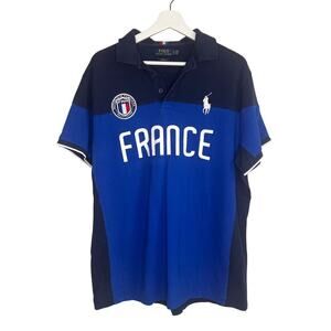 Polo Ralph Lauren Custom Fit Short Sleeve France Graphic Polo Shirt Blue Mens XL